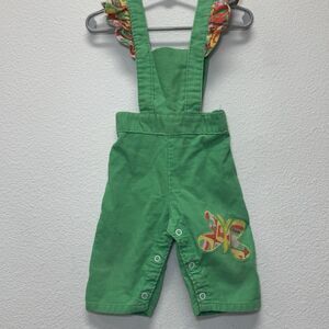 Sears Girl‎ 6 Months Green 70s Butterfly Corduroy Romper Overalls Vintage